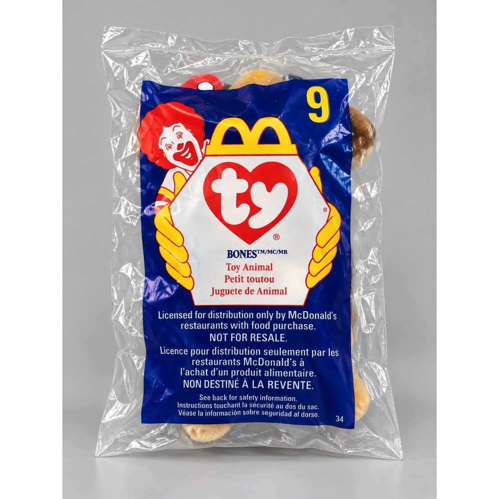 Vintage 1998 McDonalds Ty Teenie Beanie Baby Bones the Dog #9 Sealed Bag